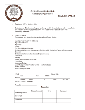 Shaker Farms Garden Club Scholarship Application - hhs southwestschools