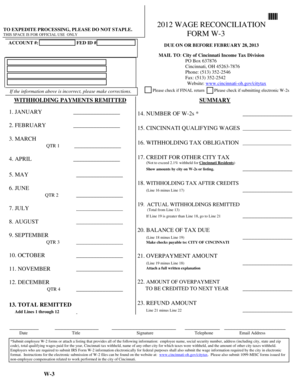 Cincinnati W-3 Wage Reconciliation Form