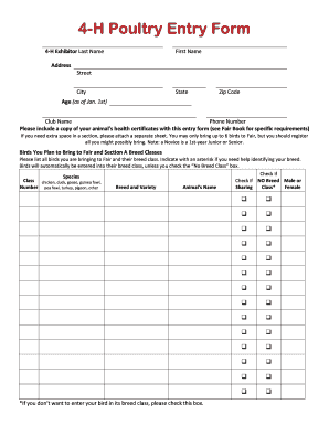 4-H Poultry Entry Form