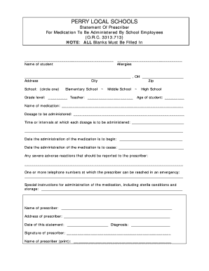 Statement of Prescriber for Medication Administration