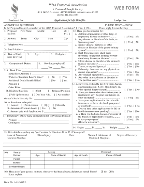 ISDA Fraternal Association Life Benefits Application