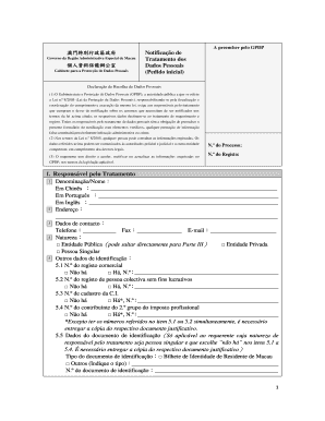 澳門特別行政區政府 Notificação de Tratamento dos Dados Pessoais