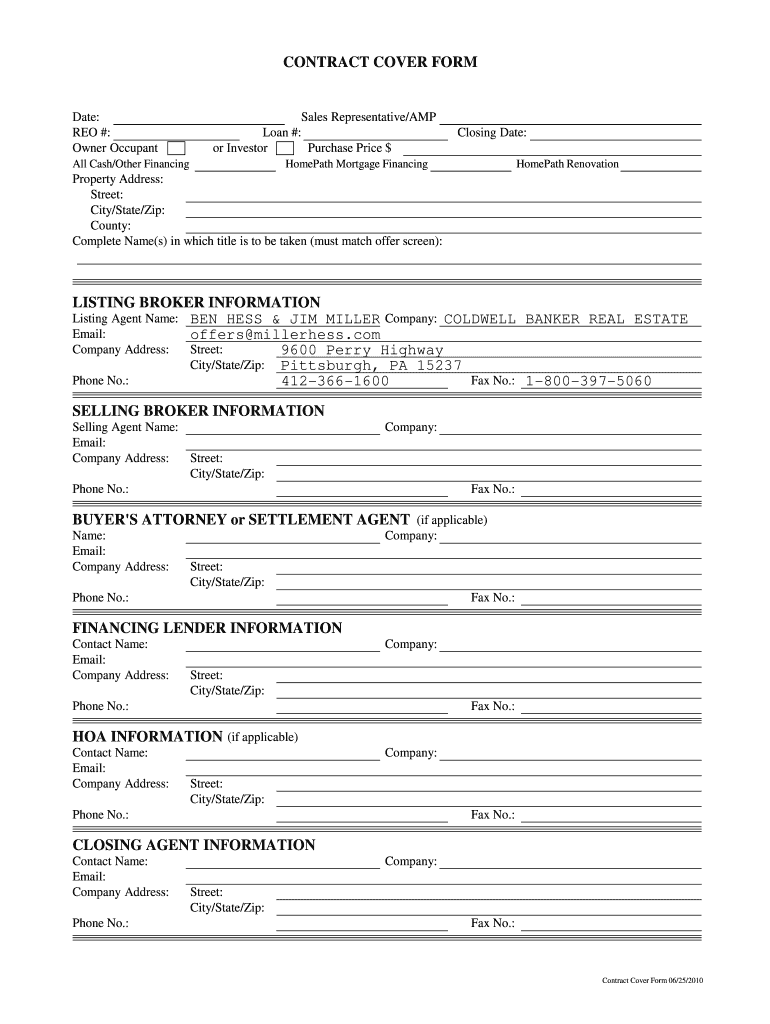 Fillable Online CONTRACT COVER FORM - REMAX Real Estate Solutions Fax ...
