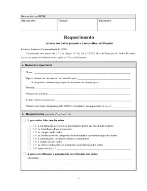 Requerimento de acesso aos dados pessoais e a respectiva rectificação
