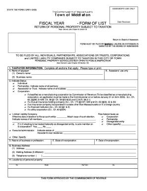Massachusetts Personal Property Tax Form