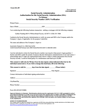 SSA-89 Form for SSN Verification