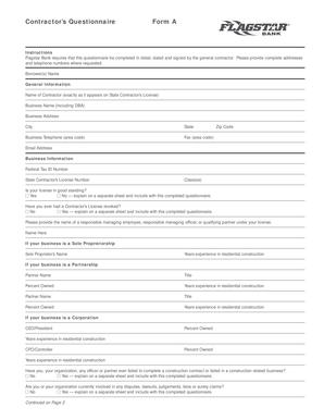 Contractor Questionnaire Form