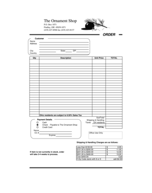 The Ornament Shop Order Form