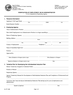 Verification of Employment as an Administrator