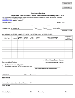 Class Schedule Change & Withdrawal Form