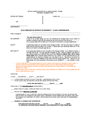 Plea Form and Affidavit of Indigency - Class C Misdemeanor