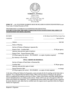 fillable online co el paso tx form b all statutory elements must be texas expunction form