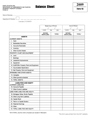 Maryland Form 4A Balance Sheet 2009