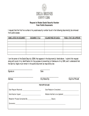 Social Security Number Redaction Request Form