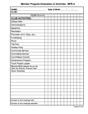 4-H Member Program Evaluation of Activities