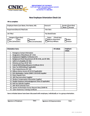 New Employee Orientation Check List - Navy MWR