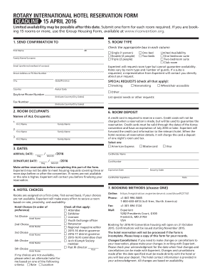 2016 Rotary International Convention Hotel Reservation Form