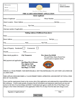 Fire Alarm User Permit Application