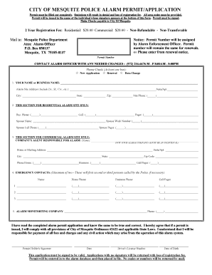 City of Mesquite Police Alarm Permit Application