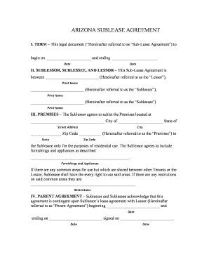 Arizona Sublease Agreement