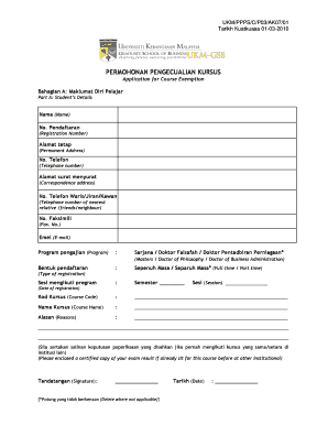 Malaysian Course Exemption Application