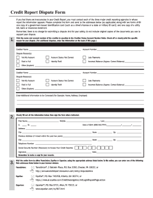 Credit Report Dispute Form