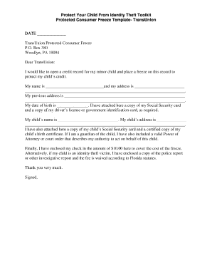 TransUnion Protected Consumer Freeze Template