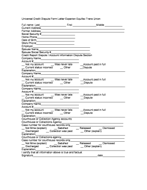 Universal Credit Dispute Form Letter