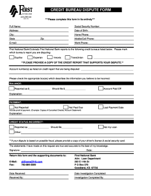 Credit Bureau Dispute Form