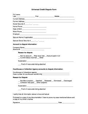 Universal Credit Dispute Form