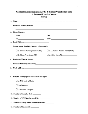 Clinical Nurse Specialist and Nurse Practitioner Survey