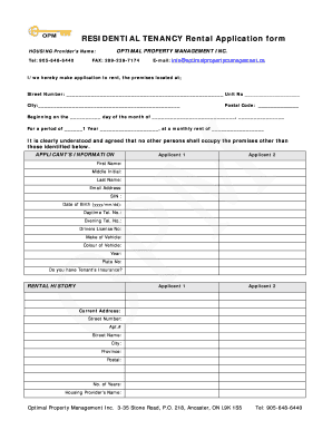 Residential Tenancy Rental Application Form