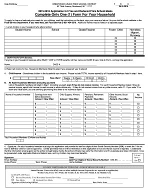 2015-2016 Application for Free and Reduced Price School Meals