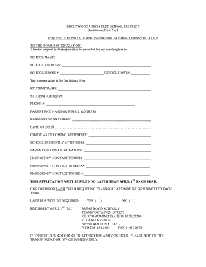 Request for Private and Parochial School Transportation
