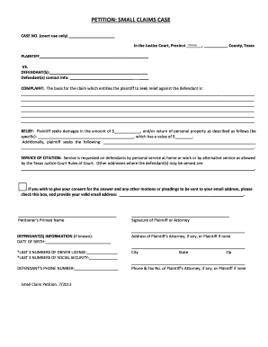 Small Claims Petition Form