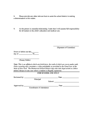 Custodian Affidavit for School Registration