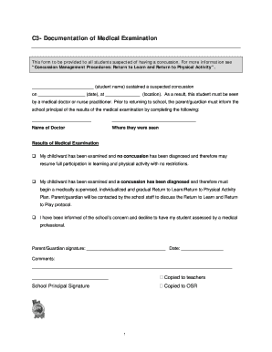 Concussion Medical Examination Form
