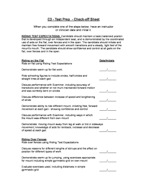 C3 Riding and Horse Management Test Check-off Sheet