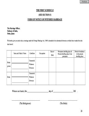Notice of Intended Marriage Form