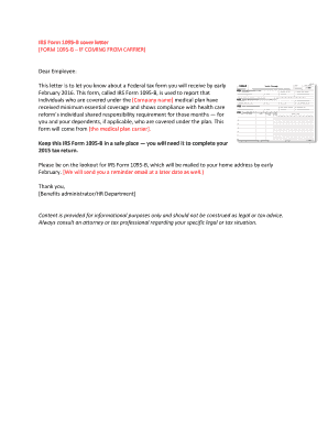 IRS Form 1095-B and 1095-C Cover Letter