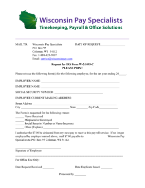 IRS Form W-2/1095-C Reissue Request