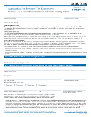 Texas Property Tax Exemption Application for Vehicles