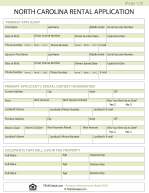 North Carolina Rental Application