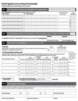 2015-2016 Application for Free and Reduced Price School Meals