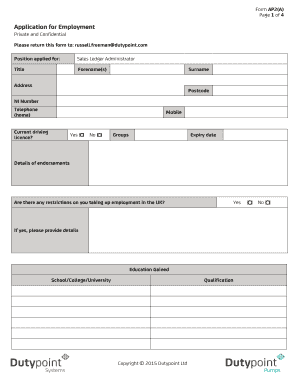 Form AP2(A) Application for Employment