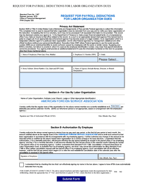 Request for Payroll Deductions for Labor Organization Dues