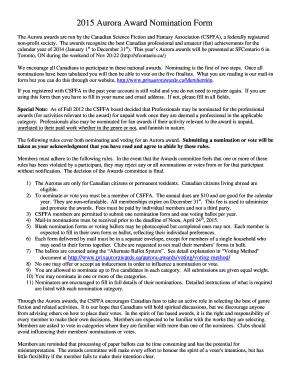 2015 Aurora Award Nomination Form