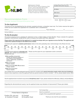 Student Applicant Recommendation Form
