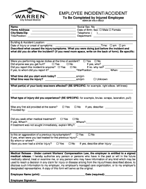Employee Incident Accident Report Form