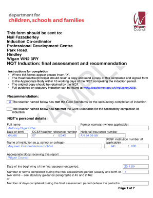 NQT Induction Final Assessment and Recommendation